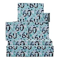 CENTRAL 23 Birthday Wrapping Paper for Men and Women - 6 Sheets of Gift Wrap - 60th Birthday Gift for Grandma or Grandpa - Age 60 Sixty - For Him Her - Comes with Stickers