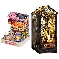 Kisoy Dollhouse Miniature with Furniture Kit, DIY 3D Wooden DIY House Kit with Dust Cover, Handmade Tiny House Toys for Teens Adults Gift (Sakura Noodles Shop+Detective Famous Agency)