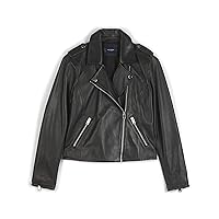 Lucky Brand Womens Long Sleeve Notched Lapel Leather Moto Jacket