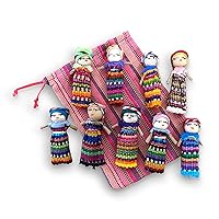 Set of 9 Guatemalan Handmade Worry Dolls with a Colourful Crafted Storage Bag | Worry Dolls for Girls | Worry Dolls for Boys | Anxiety Dolls | Worry Doll | Guatamalan Doll