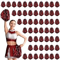 Halloscume 60 Pcs Cheerleading Pom Poms Cheering Pompoms Bulk Cheer Metallic Foil Pom Poms with Baton Handle Plastic Poms Squad for Game Team Spirit Sports Dancing Basketball Club(Black, Red)