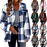 Fleece Jackets for Women 2023 Plaid Flannel Shacket Jacket Fall Winter Button Down Sherpa Outerwear Warm Coat Fashion Clothes