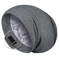 Zenssia Satin Lined Hair Bonnet for Sleeping, Sleep Cap for Women and Men with Adjustable Strap, Stay On All Night Hair Wrap, Dark Grey, Pack of 1