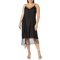 City Chic Women's Plus Size V Necked Slip Dress with Fishnet Overlay and Ruffle Detail