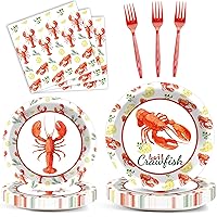 Crawfish Boil Party Supplies Serve 25 Paper Plates Napkins for Lobster Boil Decorations Crayfish Crab Party Tableware Set Seafood Shrimp Boil Theme Party Supplies for Birthday Baby Shower