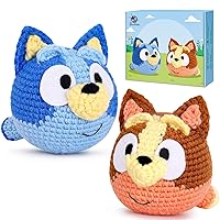 Crochet Kit for Beginners, Beginner Crochet Kit for Adults with Step-by-Step Video Tutorials, DIY Crochet Animal Kits Kids Knitting Supplies, 2 Pack Cattle Dog (40%+ Yarn)