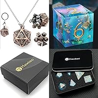 Haxtec DND Dice Set Sharp Edge Resin Dice Set with Case for Dungeons and Dragons TTRPGs, Mini Dice Set Copper Hollow D20 Necklace Dice Case Antique Tiny Small Metal DND Dice Set