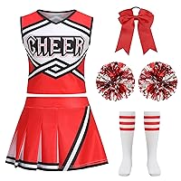 Cheerleader Outfit Costume for Girls Cheerleading Outfit Set for Kids Fancy Dress Halloween Sport Game