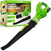 Lightweight Cordless Leaf Blower, 18V Electric Blower, 55 MPH Air Speed, Perfect for Decks, Gutter Cleaning, Snow & Small Yards, Rechargeable Battery & Charger Included, Charge Time 4 Hrs, 5 lbs.