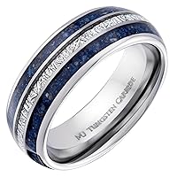 Tungsten Ring Polished Finish with Lapis Lazuli and Faux Meteorite Inlay 8mm Wedding Band Comfort Fit