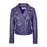 DR207 Women's Real Leather Biker Cross Zip Jacket Purple