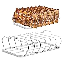 Large Rib Rack for Smoking - Smoker Accessories Gifts for Men-6 Slots Rib Racks for Grilling - Foldable Easy to Use and Clean BBQ Rib Rack for Grill - Premium Durable Rib Rack Stainless Steel