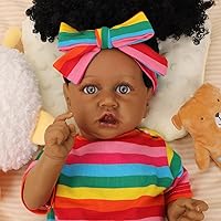 Black Reborn Baby Dolls, Silicone Full Body Real Life Baby Girl, Lifelike Newborn Doll with Feeding Kit & Gift Box for Kids Age 3+
