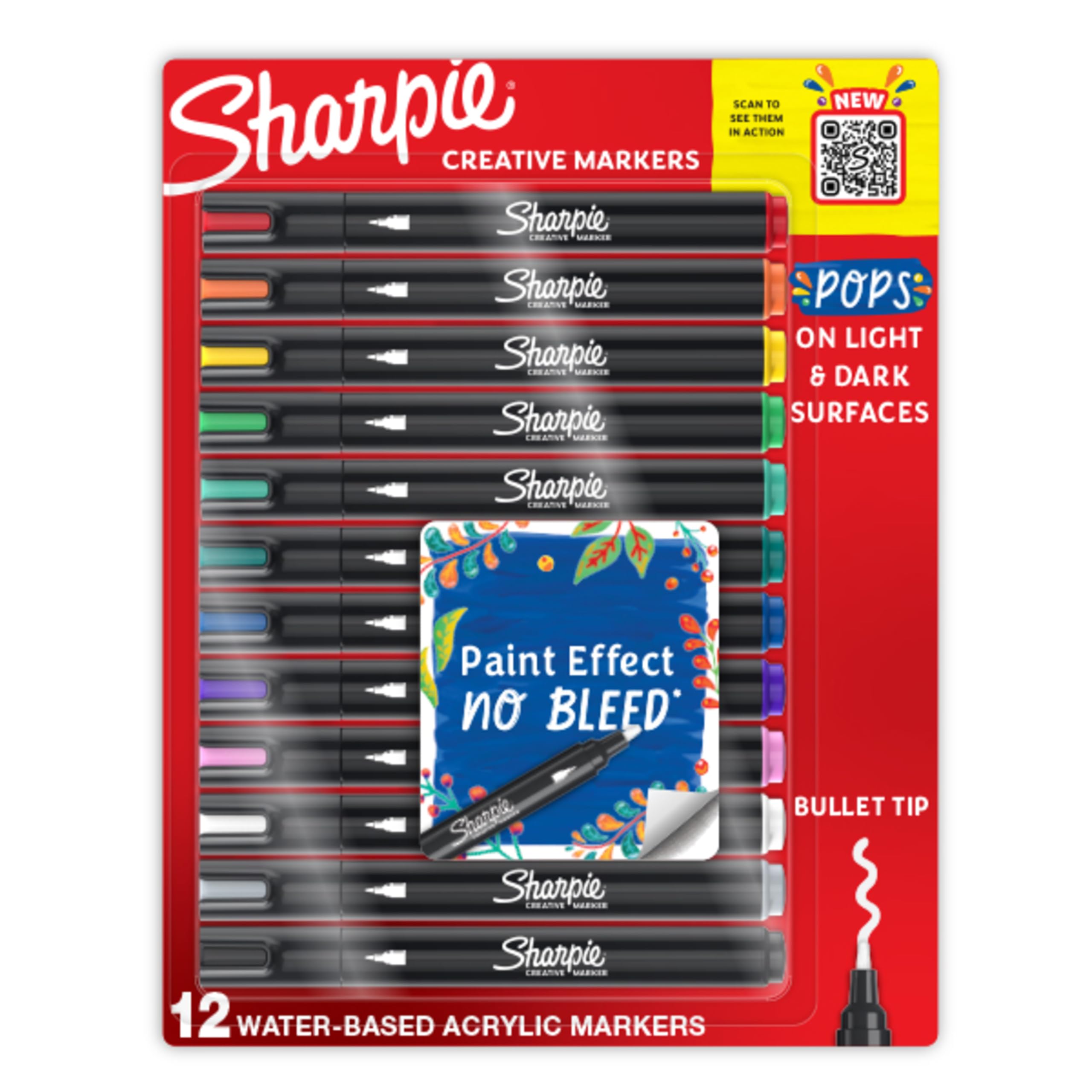 SHARPIE Creative Markers, Water-Based Acrylic Markers, Bullet Tip, Assorted Colors,12 Count