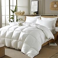 DUMOS Down Comforter Queen Size, Fluffy Duvet Insert, Hotel Feather Comforter, Lightweight Down Alternative Comforter Down Blanket Suitable for All Seasons, Classic White, 90 X 90 Inch