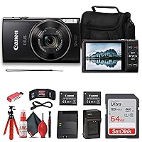 Canon PowerShot IXUS 285 HS 12X Optical Zoom Digital Camera (Black) (1076C001) + NB11L Battery + 64GB Memory Card + Case + Charger + Card Reader + Flex Tripod + Cleaning Kit + Memory Wallet (Renewed)