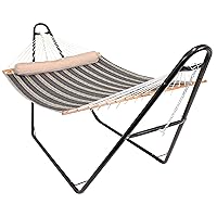 Sunnydaze Double Quilted Fabric Hammock with Universal Steel Stand - 450-Pound Capacity - Black Stand - Mountainside