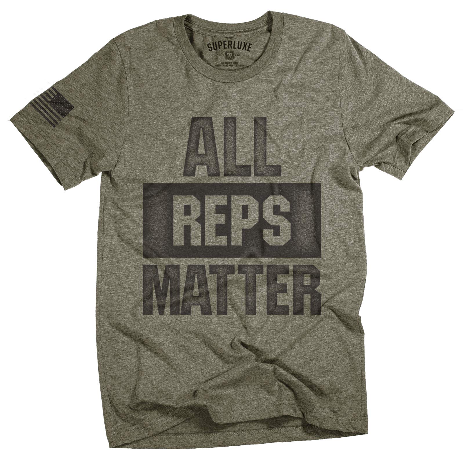 Superluxe Clothing Mens All Reps Matter American Flag Lifting Workout T-Shirt