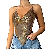 Womens Tank Tops Casual Fashion V Neck Crop Top Sexy Blackless Strappy Sequin Sparkle Shimmer Camisole Sleeveless Tanks Tops