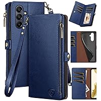 XcaseBar for Samsung Galaxy A15 5G Wallet case with Zipper Credit Card Holder RFID Blocking,Flip Folio Book PU Leather Shockproof Protective Cover Women Men Samsung A15 Phone case Blue