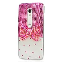 STENES Motorola Moto G4 / Moto G4 Plus Case - [Luxurious Series] 3D Handmade Shiny Crystal Bling Case With Retro Bowknot Anti Dust Plug - Bowknot/Hot Pink