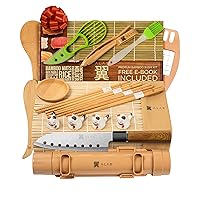 Alas Complete 20 Piece Sushi Making Set - Kit for Beginners & Pros with Knife, 2 Mats, Rice Bazooka and Dipping Plate