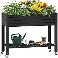 YITAHOME 3.6x1.5x2.8FT Elevated Raised Garden Bed with Legs and Wheels, Outdoor Large Resin Patio Planter Box Stand with Drain Plug and Storage Shelf for Plants, Vegetables, Flowers, and Fruits
