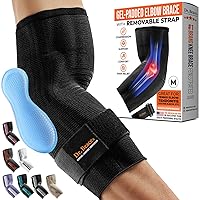 ELITE Elbow Brace support, Breathable Elbow Compression Sleeve with Gel Pad for Golfer's, Tennis Elbow & Tendonitis Treatment & Pain Relief - With Removable Arm Wrap for Daily Wear / Weightlifting / Sport (Black, Medium)