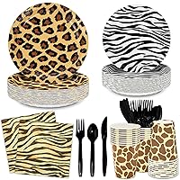 DYLIVeS 168pcs Zoo Animal Print Birthday Party Decorations, Leopard Print Dinner Plates Zebra Dessert Plates Tiger Napkins Giraffe Cups Cutlery Disposable Safari Jungle Theme Party Supplies, Serves 24 DYLIVeS 168pcs Zoo Animal Print Birthday Party Decorations, Leopard Print Dinner Plates Zebra Dessert Plates Tiger Napkins Giraffe Cups Cutlery Disposable Safari Jungle Theme Party Supplies, Serves 24