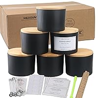 MILIVIXAY 6 Pack 16 oz Candle Jars with Bamboo Lids and Candle Making Kits - 3 Wick Candle Jars,Bulk Empty Matte Black Thick Glass Candle Jars for Making Large Candles - Spice, Powder Containers.