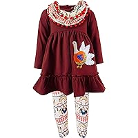 Boutique Clothing Girls Fall Thanksgiving Turkey Outfits - Tunic Top Leggings Scarf 3-pc Set