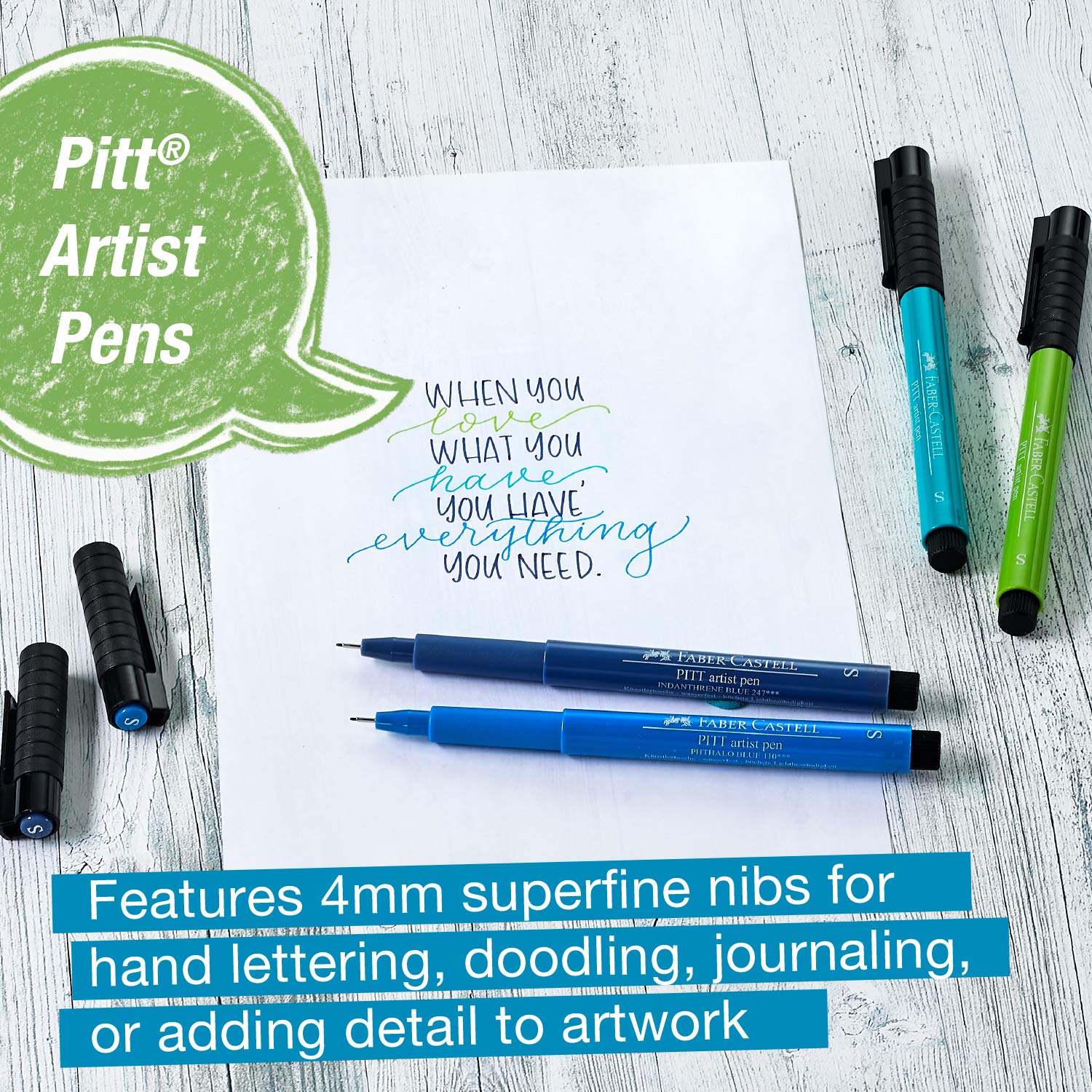 Faber-Castell PITT Artist Pen Set (Blue/Green Pens), 4 mm nib