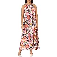 Maggy London Women's Floral Printed Halter Maxi with Waist Tie