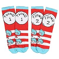 Dr. Seuss Socks Kids Cat In The Hat Thing 1 Thing 2 Pack Crew Socks For Boys or Girls