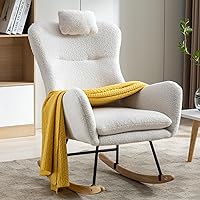 Rocking Chair, Soft Teddy Velvet Fabric Rocking Chair for Nursery, Comfy Wingback Glider Rocker with Safe Solid Wood Base for Living Room Bedroom Balcony, Snowy