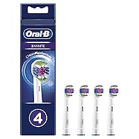 Oral-B 3D White Electric Toothbrush Head with CleanMaximiser Technology, Angled Bristles for Deeper Plaque Removal, Pack of 4, White