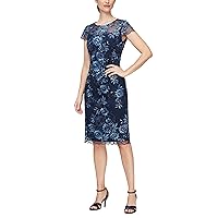Alex Evenings Women's Short Knee Length Floral Embroidered Cocktail Sheath Dress