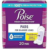 Poise Incontinence Pads & Postpartum Incontinence Pads, 4 Drop Moderate Absorbency, Regular Length, 20 Count, Packaging May Vary