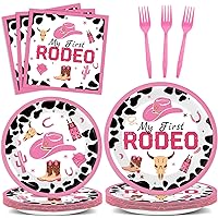 gisgfim 100 PCS My First Rodeo Birthday Party Supplies Pink Paper Plates Napkins Western Cowgirl Theme 1st Birthday Party Decorations West Rodeo Mexican Cactus Birthday Tableware Serve 25