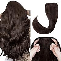 Invisible Wire Hair Extensions Real Human Hair 16 Inch Dark Brown with Transparent Wire Adjustable 2 Secure Clips in Hair Extensions Hairpiece for Women 1 Piece Remy Human Hair Extension