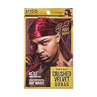 Power Wave Crushed Velvet Durag - Burgundy, Maximum Wave Formation, 360° Waves, Super Durable, Strong, Sleek & Stylish, High Compression, Extra Long Tails