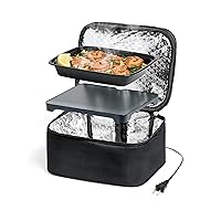 HOTLOGIC Mini XP Portable Electric Lunch Box Food Heater - Expandable Food Warmer Tote and Heated Lunchbox for Adults Work/Car/Home - Easily Cook, Reheat, and Keep Your Food Warm - BLACK - 120V