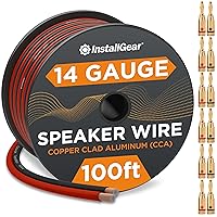 InstallGear 14 Gauge Speaker Wire Cable (100 Foot + 12 Banana Plugs) - 14 AWG Speaker Wire True Spec Soft Touch Cable - Great Use for Car Speakers Stereos Home Theater Speakers Surround Sound Radio
