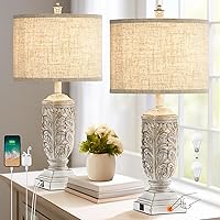 Farmhouse 3-Way Dimmable Touch Table Lamps Set of 2 for Living Room with USB Charging Ports A/C, 27.5