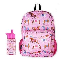 Wildkin 16 Inch Backpack Bundle with 16 Ounce Reusable Water Bottle (Horses)
