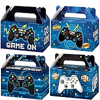 24 Pieces Video Game Party Boxes Gamer Party Favor Candy Goodies Treat Boxes Bags for Kids Boys Video Game On Gaming Birthday Party Decorations Supplies 6 x 3 x 3.5 Inches（Blue）