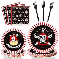 ZOIIWA 96pcs Pirate Tableware Set Pirate Party Decorations Pirate ship Bone Dinnerware Supplies for Adult Teens Kids Halloween Decor Party Favor and Disposable Paper Goods,Severs 24