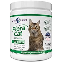 Vital Planet - Flora Cat Probiotic Powder Supplement with 20 Billion Cultures and 10 Diverse Strains High Potency Probiotics for All Cats for Feline Digestive and Immune Support 30 Scoops 3.92 oz