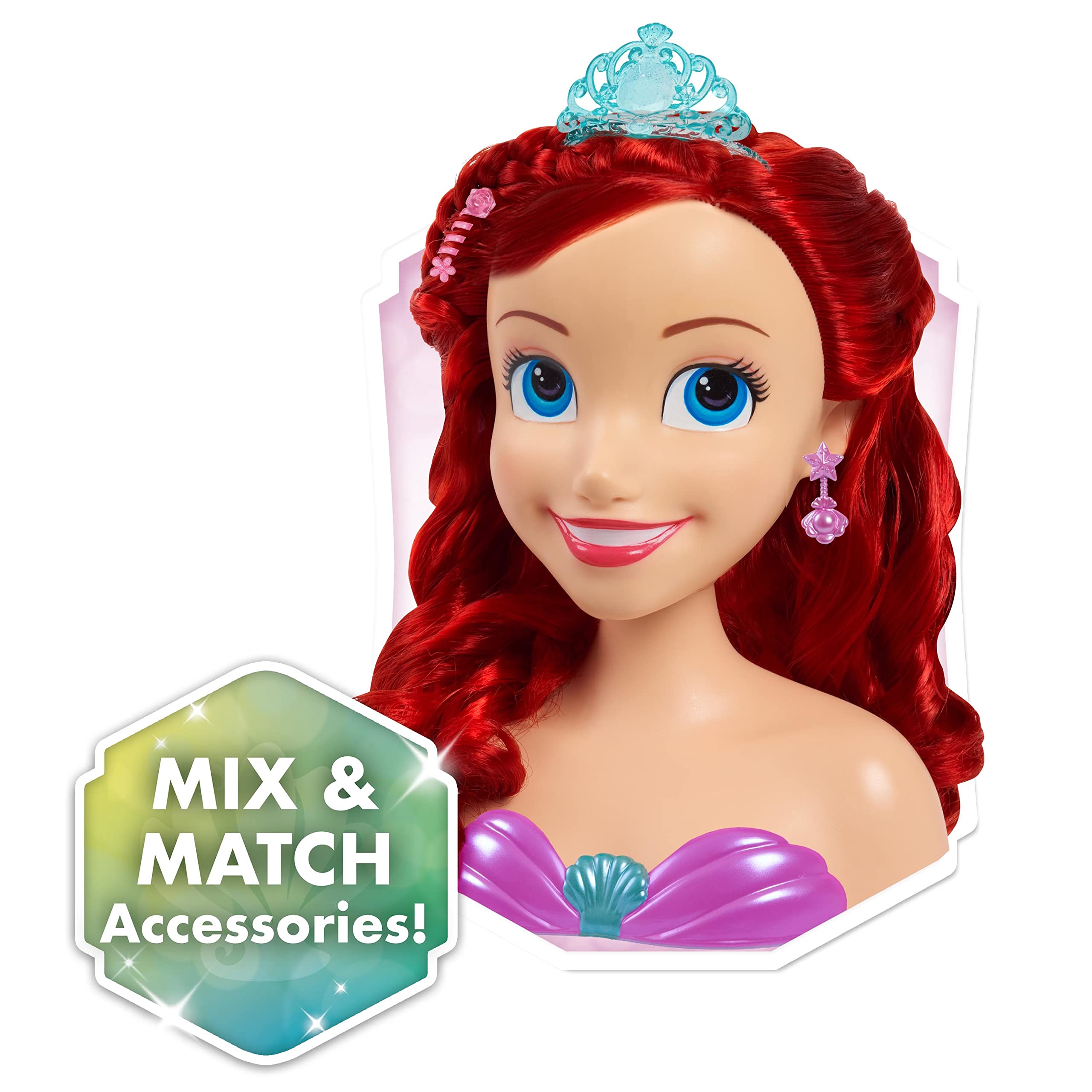 Disney Princess Ariel Styling Head, 18-pieces, Pretend Play, Officially Licensed Kids Toys for Ages 3 Up, Gifts and Presents by Just Play