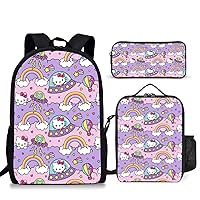 Anime Cat School Backpack Set for Girls Backpack with Lunch Box Travel Backpack Gifts for Kids,purple